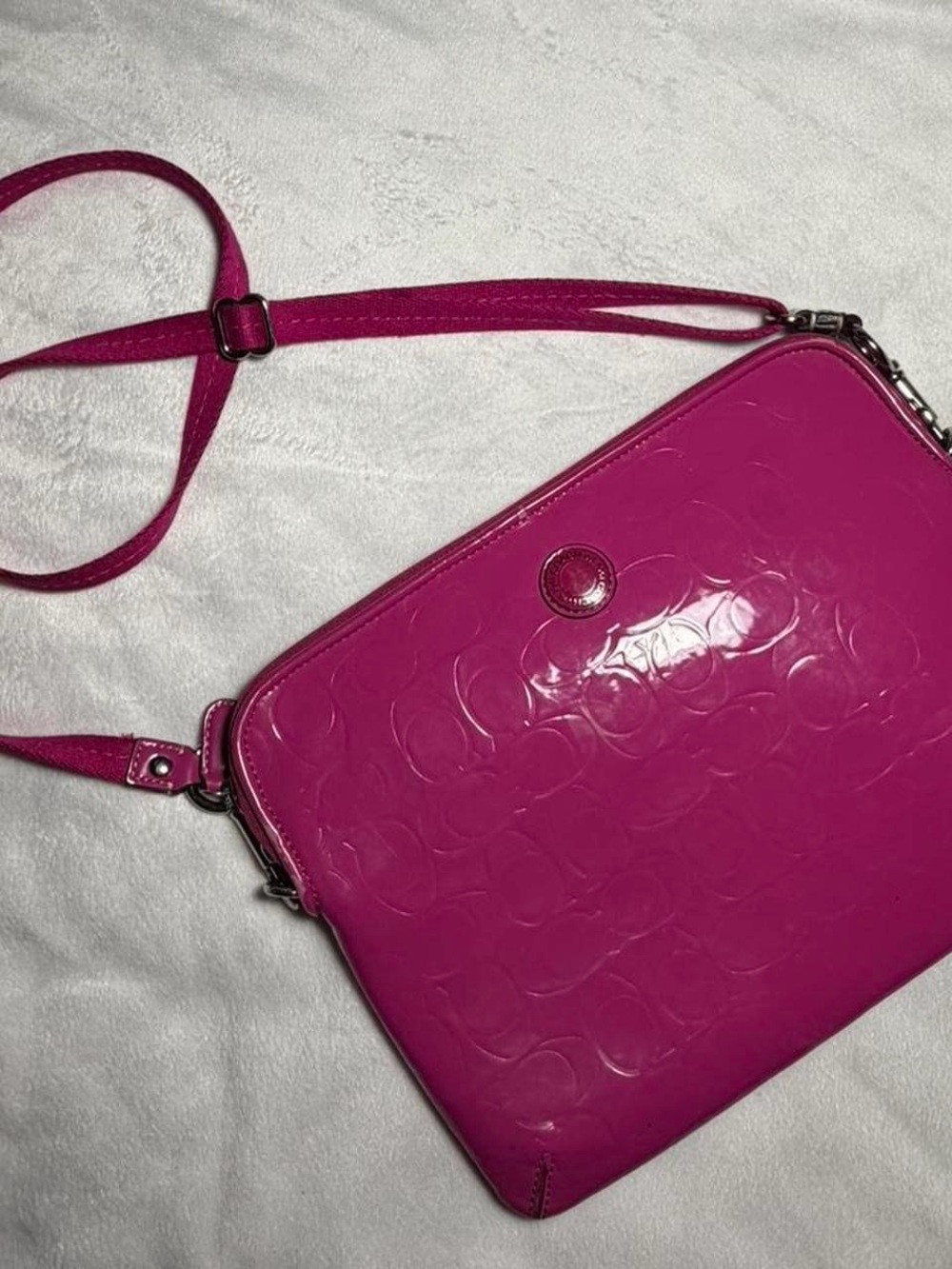 Coach Signature Embossed Patent Leather Fuchsia High-Tech Tote